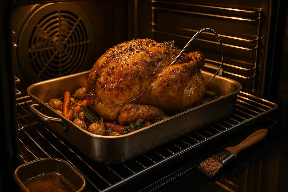 cuisson rôti chapon farci au four chaleur tournante